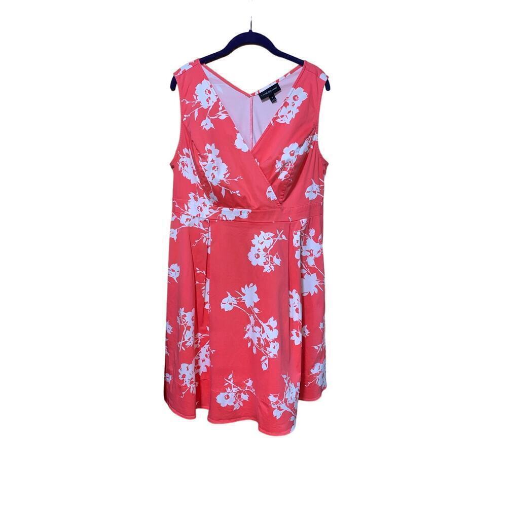 Lane Bryant Plus Size‎ 18 Wrap Stretch Midi Dress Floral Pink Coral White EUC!!